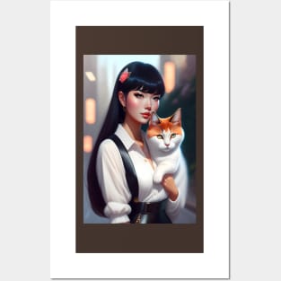 Beautiful woman with cat - Modern digital art Posters and Art